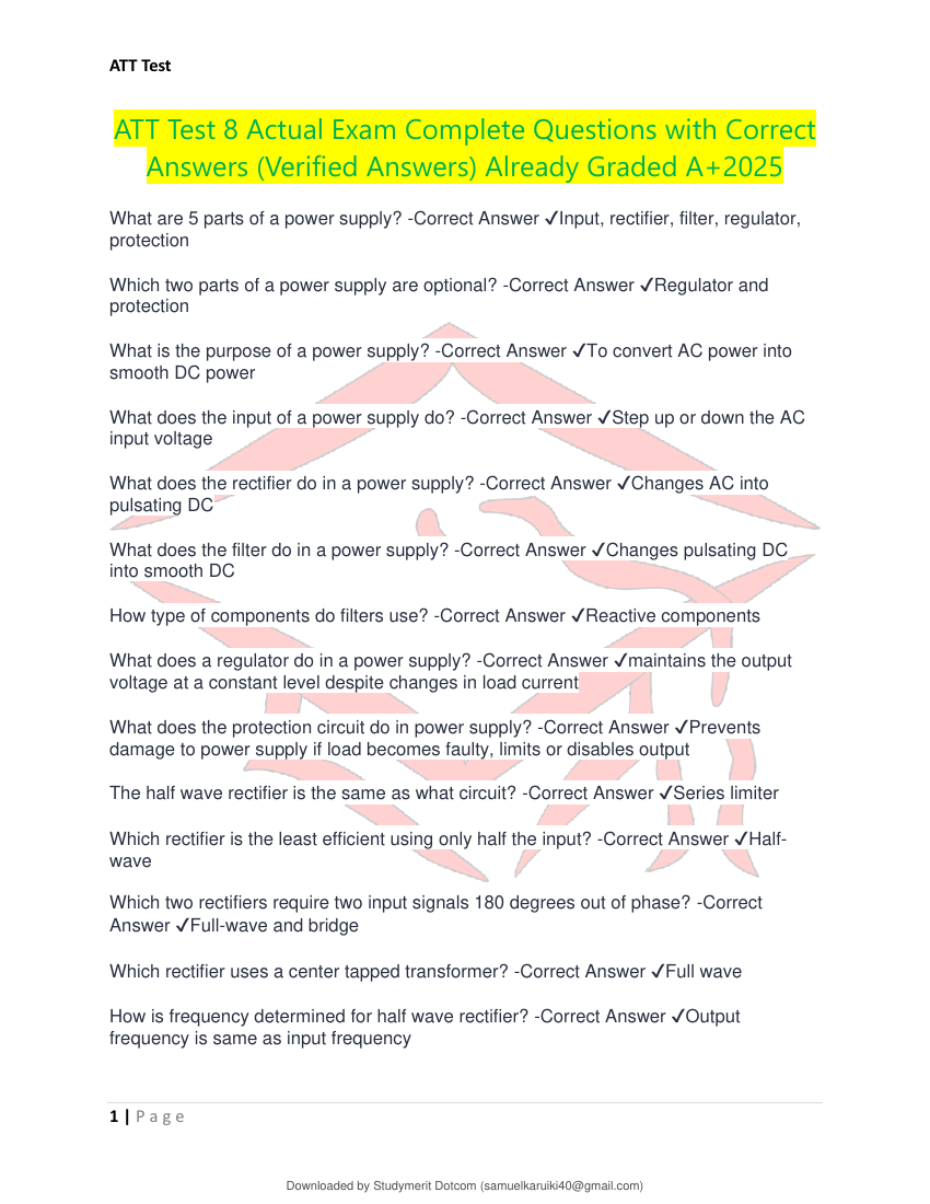 ATT Test 8 Questions with correct Answers
