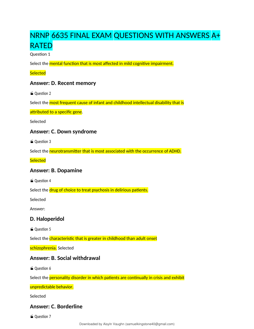 NURS 6635 FINAL EXAM | QUESTIONS & ANSWERS (VERIFIED) | LATEST UPDATE | GRADED A+