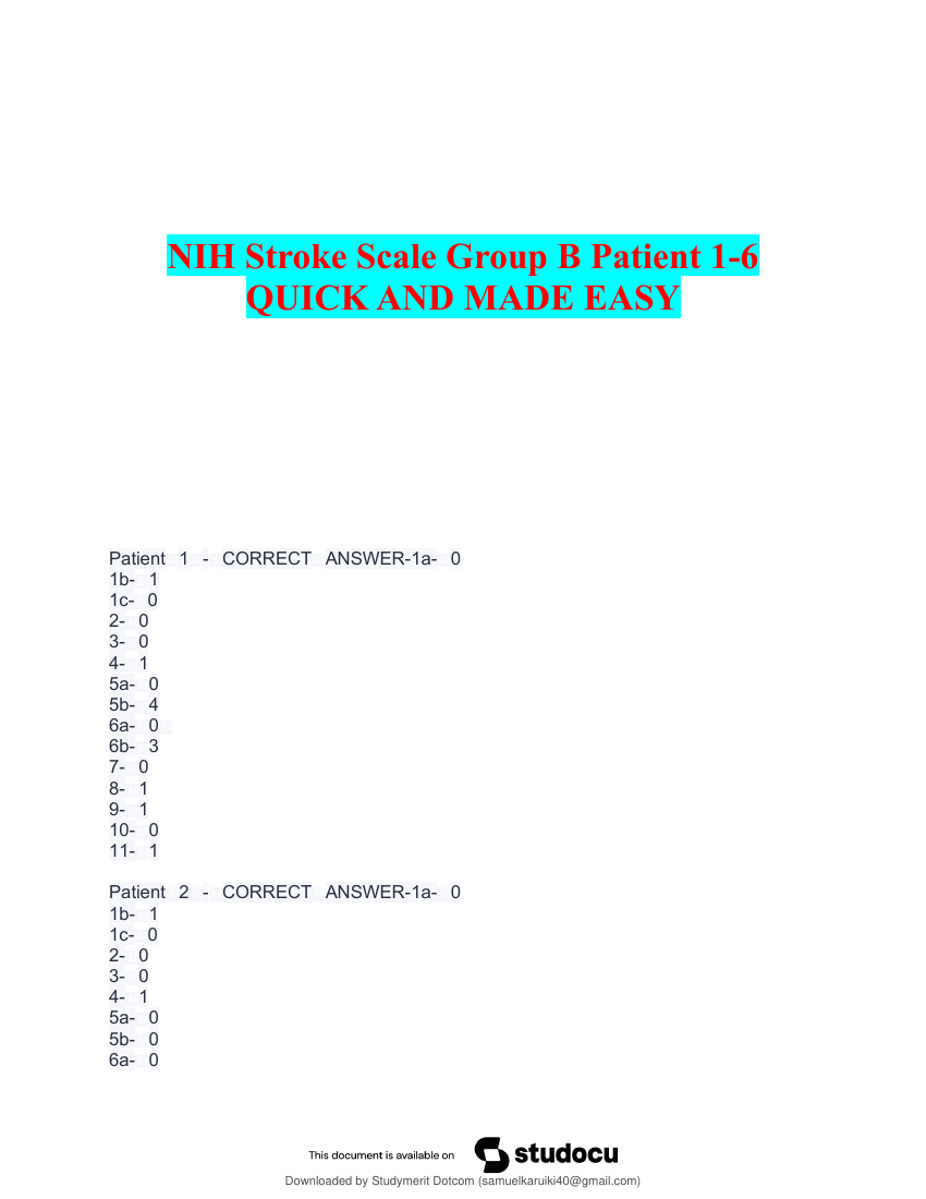 Nih stroke scale group B patient 1 6
