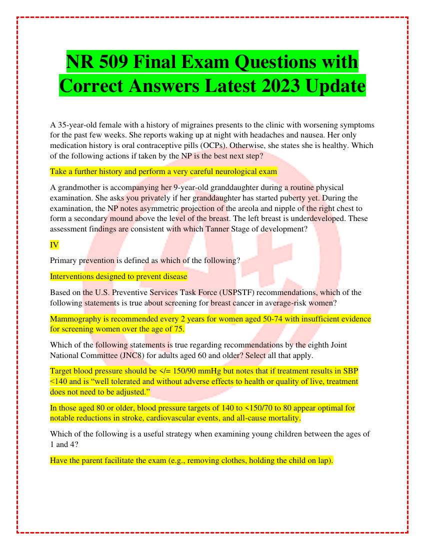NR509 Final Exam 88 QUESTIONS AND ANSWERS 2024