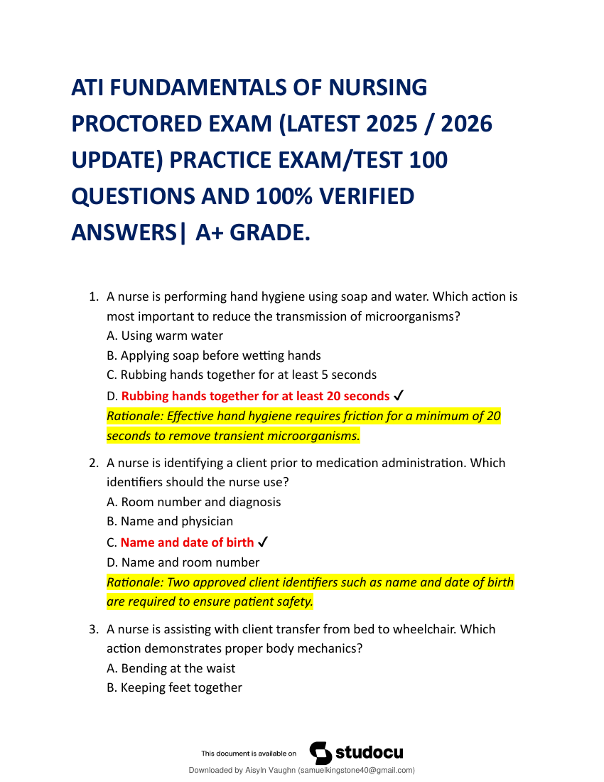 PN ATI FUNDAMENTALS PROCTORED EXAM 2025: 70 QUESTIONS WITH NGN | ACTUAL