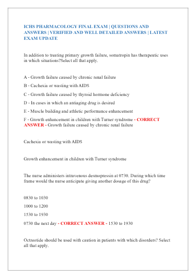 ICHS Pharmacology FINAL EXAM QUESTIONS AND CORRECT ANSWERS LATEST UPDATE THIS YEAR NEW!! .pdf