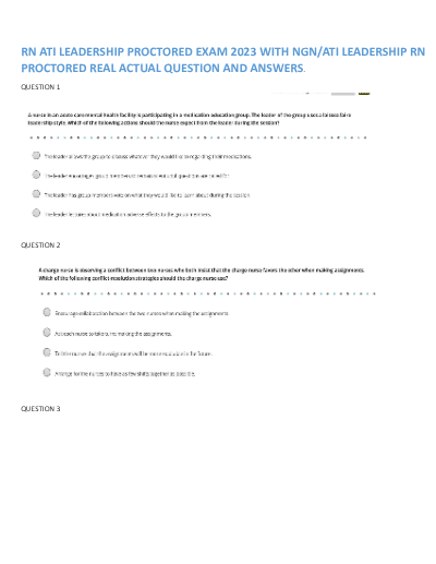 2025 ATI RN Leadership 2023 Exam with NGN 70 Questions and Answers.