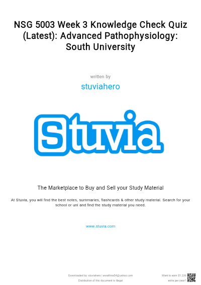 NSG 5003 Week 3 Knowledge Check Quiz (Latest): Advanced Pathophysiology: South University