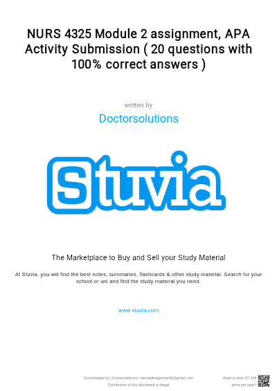NURS 4325 Module 2 assignment, APA Activity Submission ( 20 questions with 100% correct answers