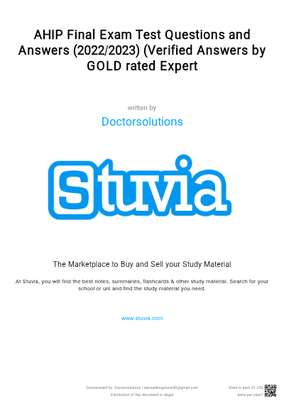 AHIP Final Exam Test Questions and Answers (2022/2023) (Verified Answers by GOLD rated Expert
