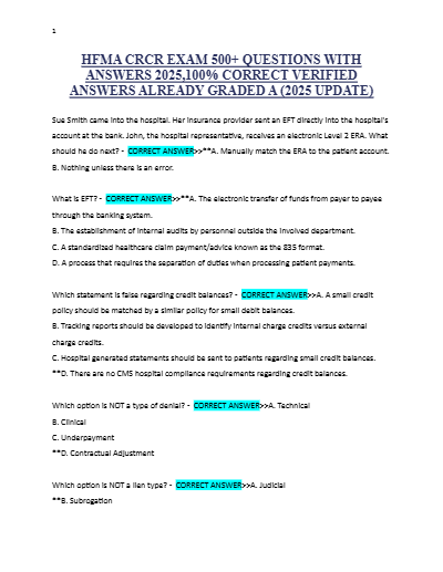 HFMA CRCR Final and Practice Exam Test Bank – 2025/2026 Edition – Verified Questions and Answers