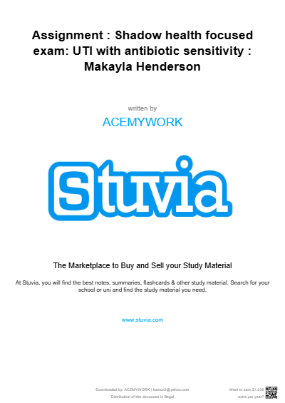 Assignment : Shadow health focused exam: UTI with antibiotic sensitivity : Makayla Henderson