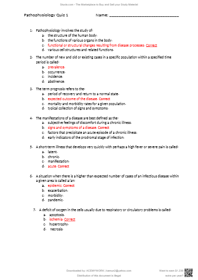 NR 283 Pathophysiology Quiz 1 / NR283 Quiz 1(Latest): Chamberlain (Already graded A)
