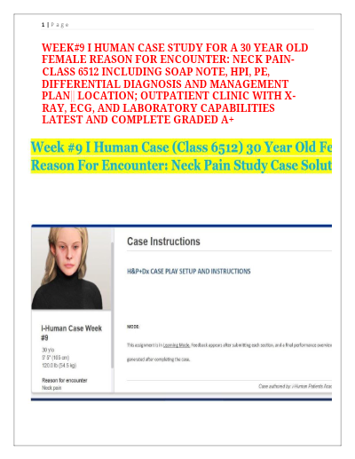 Comprehensive iHuman Case Study: 30-Year-Old Female Reason for Encounter Neck Pain