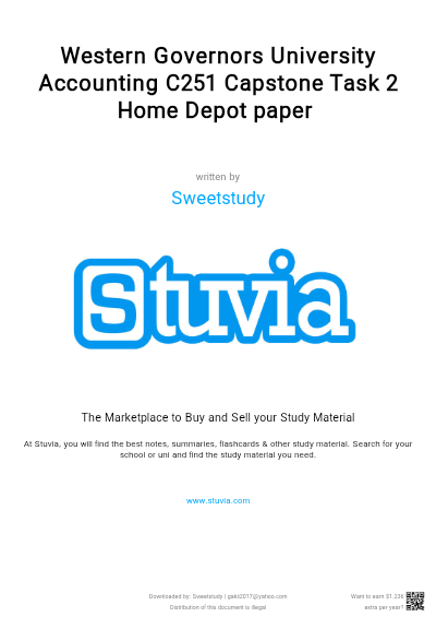Western Governors University Accounting C251 Capstone Task 2 Home Depot paper