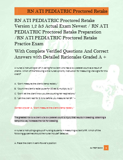 ATI RN PEDIATRICS PROCTORED EXAM ( EXAM SETS)