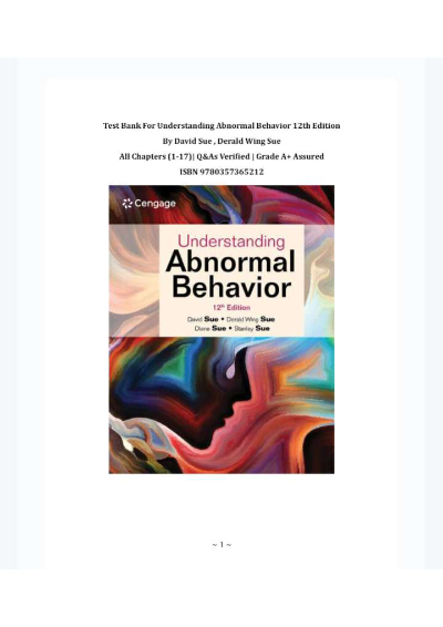 Test Bank For Understanding Abnormal Behavior 12th Edition By David Sue