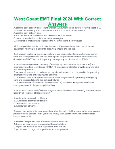 West Coast EMT Block Exam -3 with – 2025 Update A+