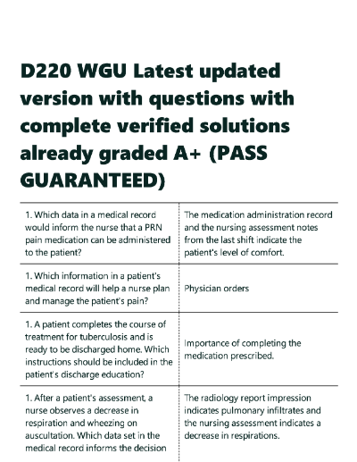 D220 WGU Latest updated version with questions with complete verified solutions already graded A+ (PASS GUARANTEED)