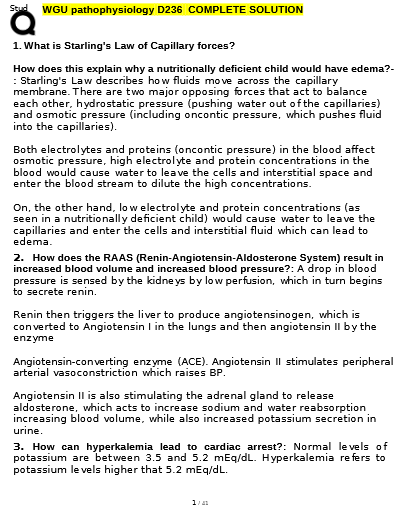 WGU D236 Objective Assessment Pathophysiology (Latest 2026/2027 Update) Exam – Verified Questions