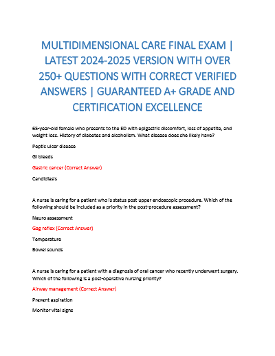 MULTIDIMENSIONAL CARE FINAL EXAM | LATEST 2024-2025 VERSION