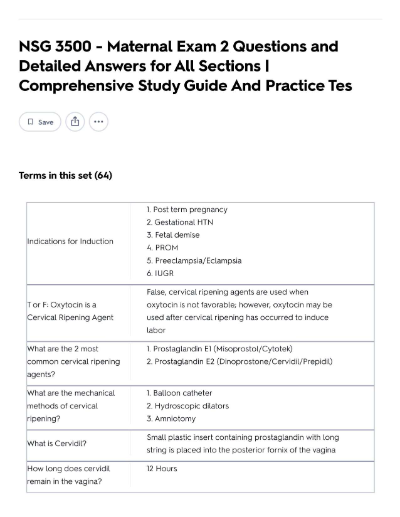 NSG 3500 - Maternal Exam 2 Questions and Detailed Answers for All Sections | Comprehensive Study Guide And Practice Test