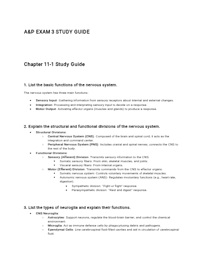 A&P 1 EXAM 3 STUDY GUIDE