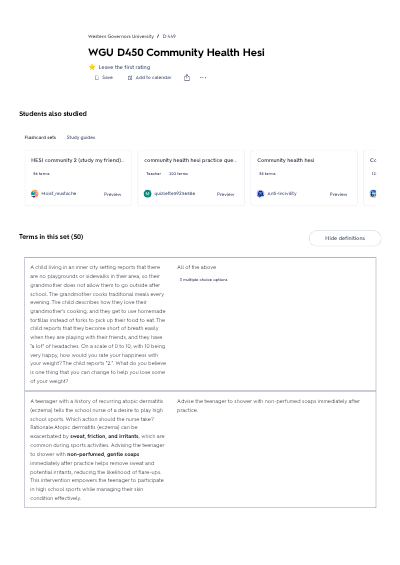 WGU D450 HESI Community Health exam 2026-2027 ALL 250 QUESTIONS AND CORRECT ANSWERS