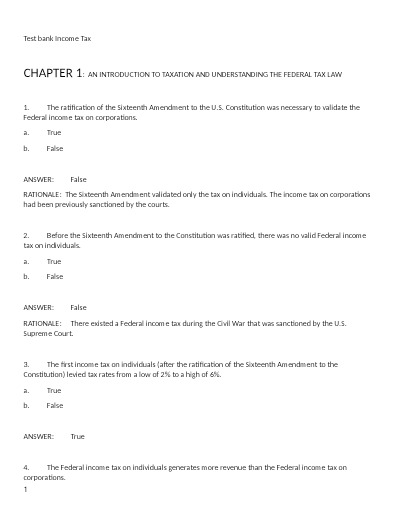 Test bank for south western federal taxation comprehensive volume