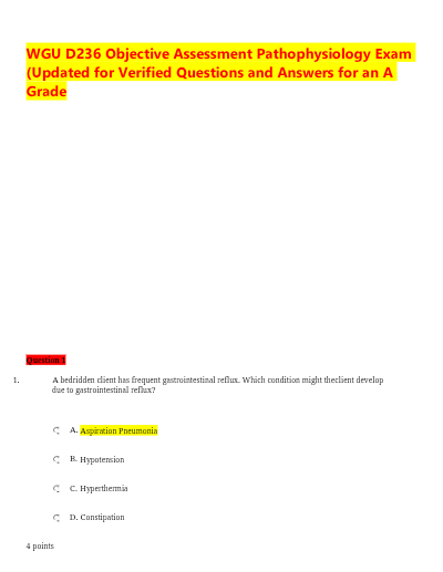 Wgu d236 objective assessment pathophysiology exam updated for verified questions and answers for an a grade