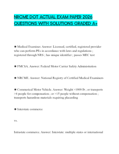 Nrcme dot actual exam paper 2026 questions with solutions graded