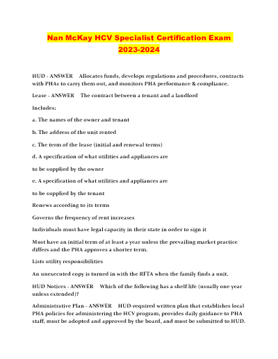 Nan mckay hcv specialist certification exam 2023 2024