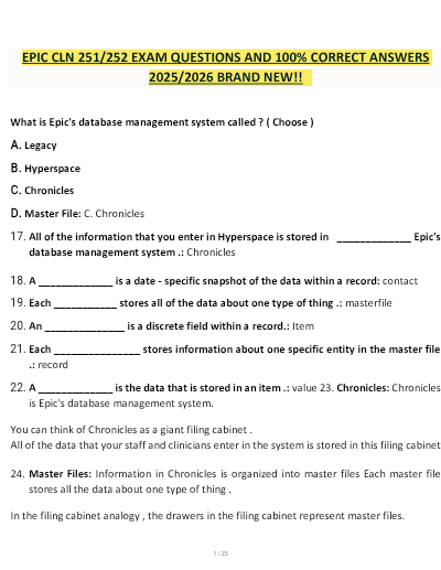 Epic cln 251 252 exam questions and 100 correct answers 2025