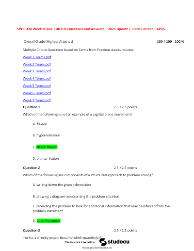 SPHE 324 Week 3 Quiz | Score 100% | American Military University