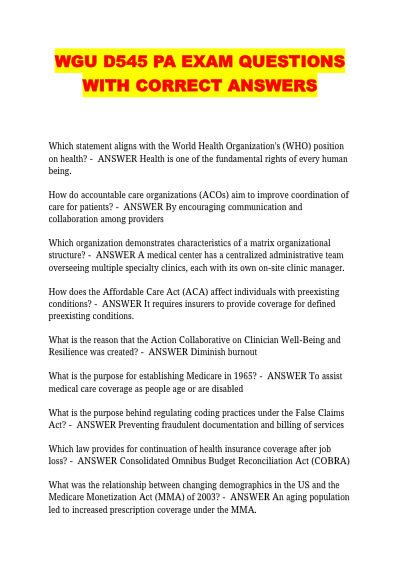 Wgu d545 pa exam questions with correct answers