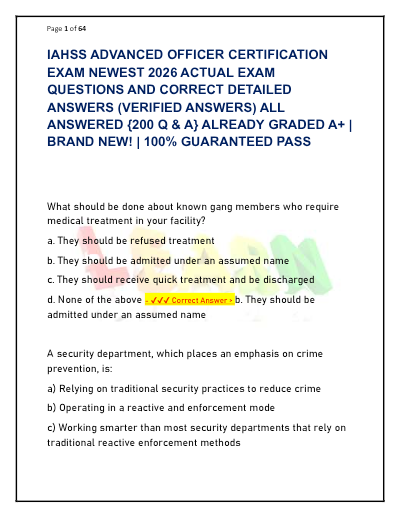 Iahss advanced officer certification exam newest 2026 actual exam questions and correct detailed answers