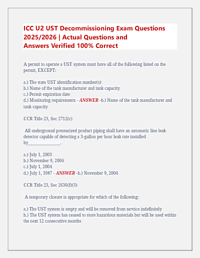 Icc u2 ust decommissioning exam questions 2025