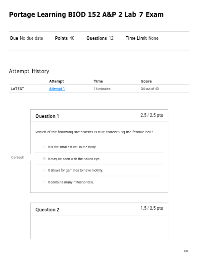 Portage learning biod 152 lab 7 exam