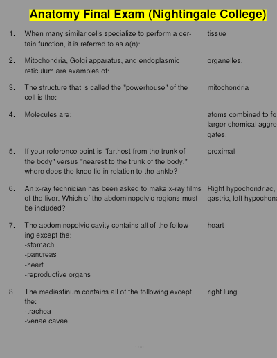 Anatomy final exam nightingale college