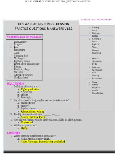 Hesi a2 entrance exam all section questions answers