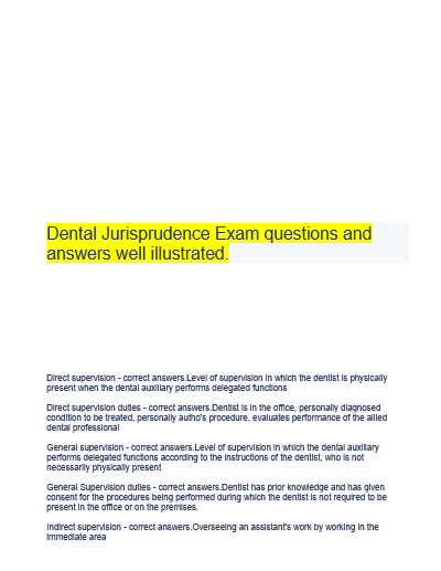 Dental jurisprudence exam questions and answers well illustrated
