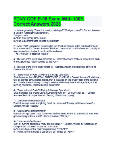 FDNY COF P-98 Exam With 100% Correct Answers 2023