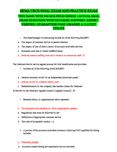 Hfma crcr final exam and practice exam test bank