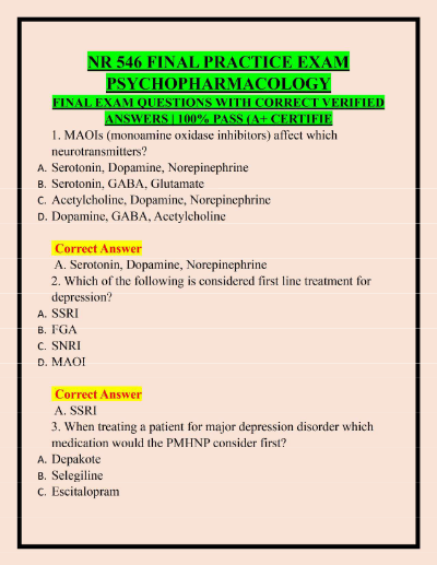 Nr 546 final exam psychopharmacology