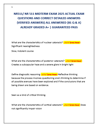 NR 511 MIDTERM EXAM 2025 ACTUAL EXAM