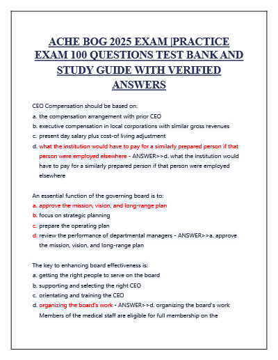 Ache bog 2025 exam practice exam 100 questions test bank and study guide with verified answers
