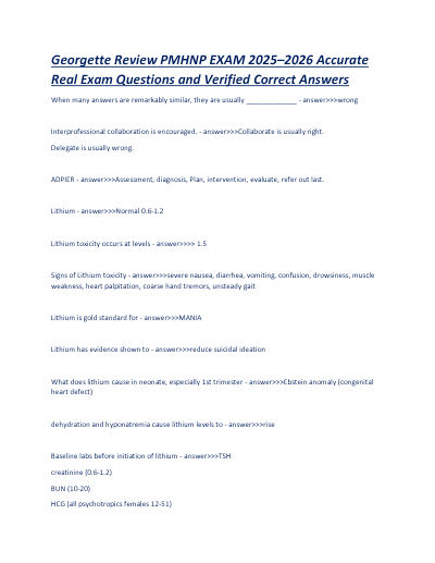 Georgette PMHNP Review 2026 | Latest Update 2026 | Answers | LMR and QBank | Actual