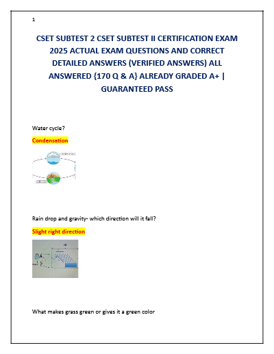 Cset subtest 2 cset subtest ii certification exam 2025 actual exam questions and correct detailed answers