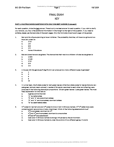 BIO 184 Final Exam