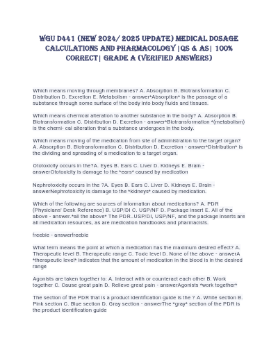 WGU Pharmacology D441 OA Actual Question and Correct Detailed | Latest Update