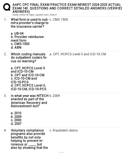 AAPC CPC Final Exam Questions And Correct Detailed Answers| 2026 Updated