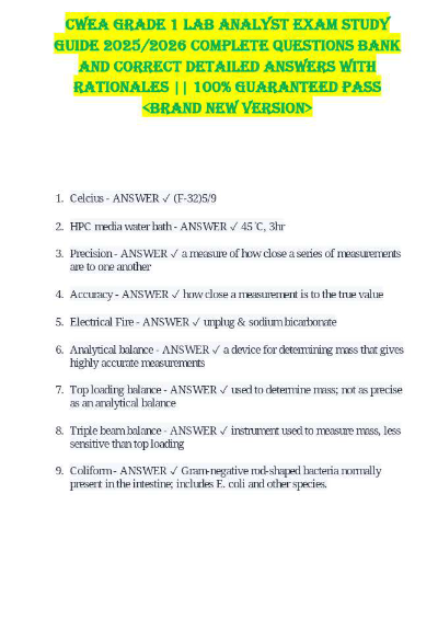 CWEA GRADE 1 LAB ANALYST EXAM STUDY GUIDE 2025/2026