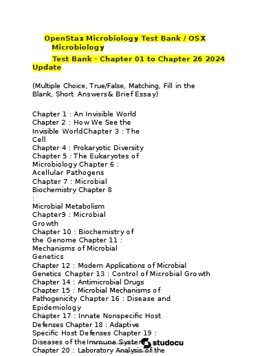 Test Bank For Microbiology by OpenStax 978-1938168147 Chapter 1-26 Complete Guide.