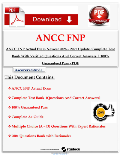 ANCC FNP EXAM  Questions & Answers (high-yield questions designed to mirror the latest ANCC blueprint 2026) | Latest Updated 2026/2027 | Pass on the first attempt.
